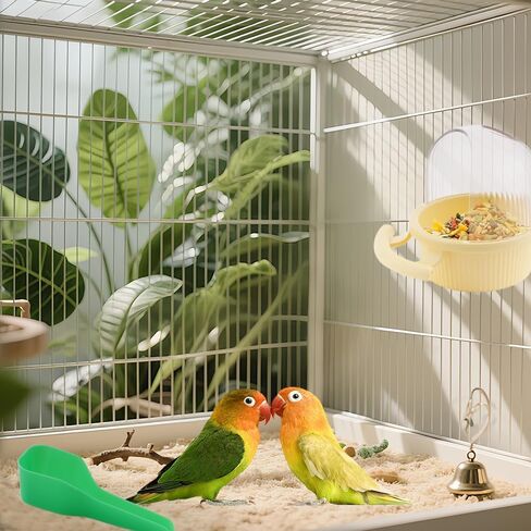 1 حزمة قفص الطيور المغذية لا فوضى موزع كوب مع جثم للببغاء الببغاء كوكاتيل Lovebird الطيور الصغيرة (أصفر) in Kuwait