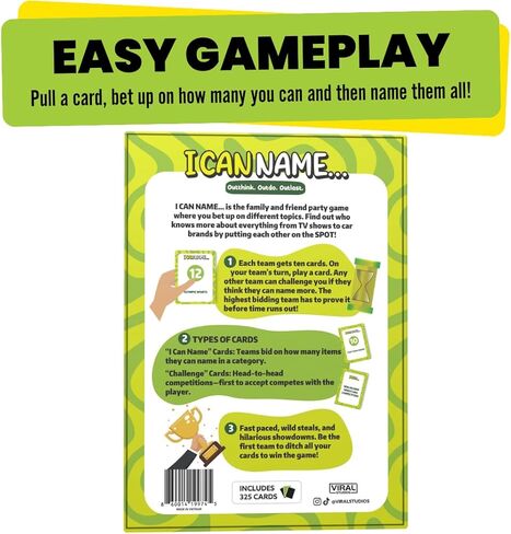 I Can Name... | Fast-Paced Family Party Game of Bidding & Brainpower | Hilarious Card Game Night, Party Game for Teens, and Adults, for Groups and Gatherings | 325 Fun Challenge Cards in Saudi Arabia