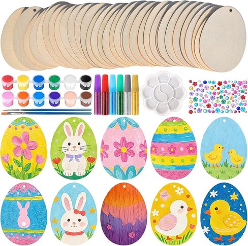 مجموعة طلاء خشب بيضة عيد الفصح، 36 بيضة خشبية فارغة غير مكتملة مع حبال معلقة، وحرف الربيع والأنشطة العائلية، وزخارف شجرة عيد الفصح، وديكورات العطلات المنزلية ومستلزمات الحفلات in Kuwait