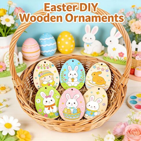 Easter Egg Wood Painting Kit, 36 Unfinished Blank Wooden Eggs with Hanging Ropes, DIY Spring Crafts and Family Activities, Easter Tree Ornaments, Home Holiday Decorations and Party Supplies in Saudi Arabia