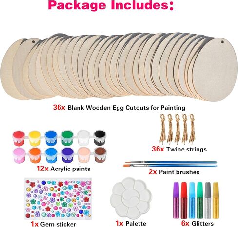 Easter Egg Wood Painting Kit, 36 Unfinished Blank Wooden Eggs with Hanging Ropes, DIY Spring Crafts and Family Activities, Easter Tree Ornaments, Home Holiday Decorations and Party Supplies in Saudi Arabia