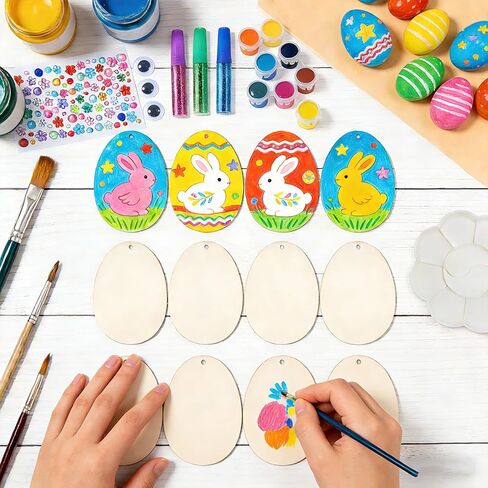 Easter Egg Wood Painting Kit, 36 Unfinished Blank Wooden Eggs with Hanging Ropes, DIY Spring Crafts and Family Activities, Easter Tree Ornaments, Home Holiday Decorations and Party Supplies in Saudi Arabia