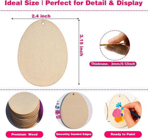 Easter Egg Wood Painting Kit, 36 Unfinished Blank Wooden Eggs with Hanging Ropes, DIY Spring Crafts and Family Activities, Easter Tree Ornaments, Home Holiday Decorations and Party Supplies in Saudi Arabia