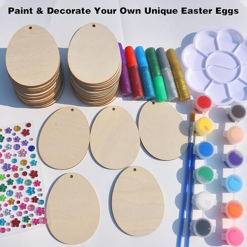 Easter Egg Wood Painting Kit, 36 Unfinished Blank Wooden Eggs with Hanging Ropes, DIY Spring Crafts and Family Activities, Easter Tree Ornaments, Home Holiday Decorations and Party Supplies in Saudi Arabia