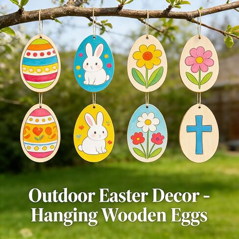Easter Egg Wood Painting Kit, 36 Unfinished Blank Wooden Eggs with Hanging Ropes, DIY Spring Crafts and Family Activities, Easter Tree Ornaments, Home Holiday Decorations and Party Supplies in Saudi Arabia