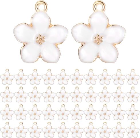 40 Pcs Gold Plated Enamel Cherry Blossoms Decor Small Flower Enamel Charms Cute Alloy Flower Pendants for DIY Crafts Bracelet Necklace Earrings Jewelry Making Findings Purse Keychains Handmade in Saudi Arabia