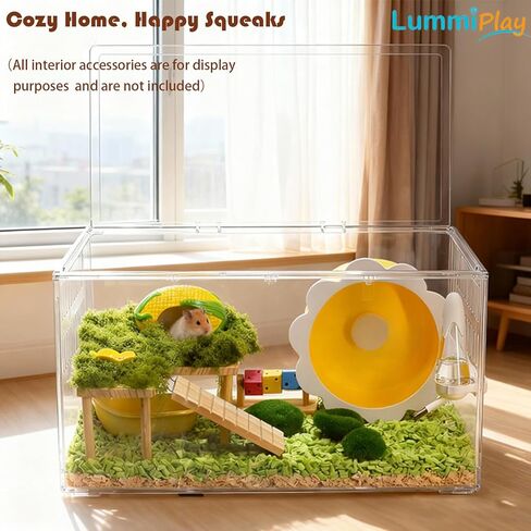 Large Clear Hamster Cage, 23.6 x 13.8 x 12.2 Inches, Transparent Pet Habitat with Ventilation and openable Top Cover, cage only in Saudi Arabia