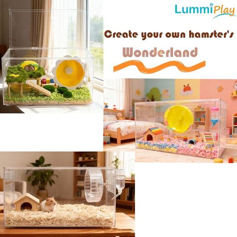 Large Clear Hamster Cage, 23.6 x 13.8 x 12.2 Inches, Transparent Pet Habitat with Ventilation and openable Top Cover, cage only in Saudi Arabia
