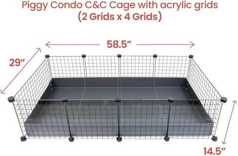 GuineaDad Piggy Condo - قفص C&C ممتاز لخنازير غينيا والحيوانات الصغيرة مع قاعدة Coroplast | شبكات أكريليك وC&C للحيوانات الأليفة الصغيرة (شبكات C&C، قياسية (29 بوصة × 58.5 بوصة × 14.5 بوصة)) in Kuwait