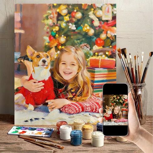 مجموعة الطلاء بالأرقام المخصصة للبالغين من الصور من CXJINZE - طلاء شخصي حسب الرقم للمبتدئين، لوحة زيتية قماشية لديكور المنزل، هدية مخصصة للنساء والرجال (12 * 16 بوصة) in Kuwait