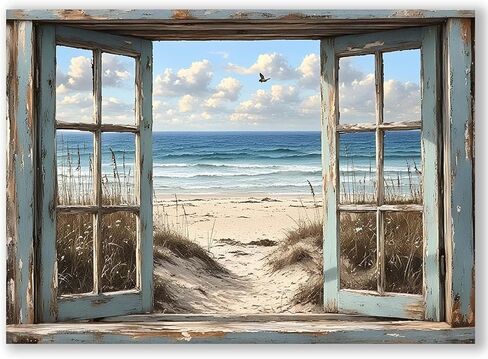 Paint by Numbers Kit for Adults 16 x 20 Inch Beach View from Window DIY Paint by Number with Brushes and Acrylic Colors Adult Painting Kits for Beginners Relaxing Color by Number Wall Art Decoration in Saudi Arabia