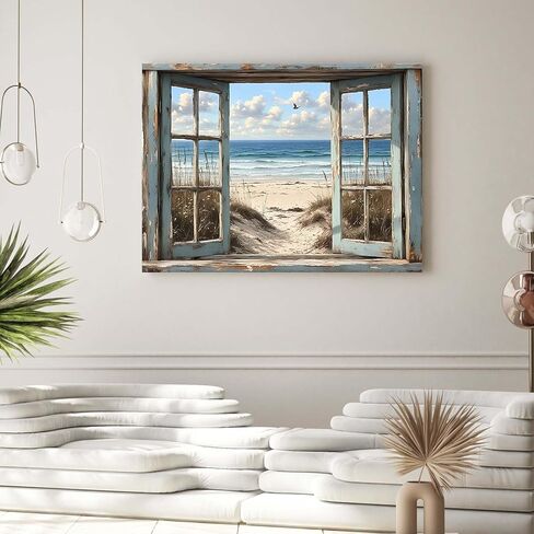 Paint by Numbers Kit for Adults 16 x 20 Inch Beach View from Window DIY Paint by Number with Brushes and Acrylic Colors Adult Painting Kits for Beginners Relaxing Color by Number Wall Art Decoration in Saudi Arabia