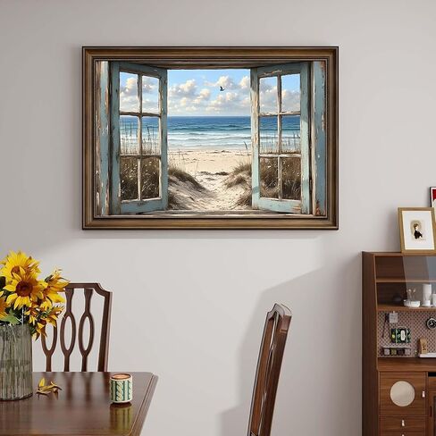 Paint by Numbers Kit for Adults 16 x 20 Inch Beach View from Window DIY Paint by Number with Brushes and Acrylic Colors Adult Painting Kits for Beginners Relaxing Color by Number Wall Art Decoration in Saudi Arabia