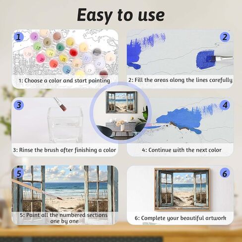 Paint by Numbers Kit for Adults 16 x 20 Inch Beach View from Window DIY Paint by Number with Brushes and Acrylic Colors Adult Painting Kits for Beginners Relaxing Color by Number Wall Art Decoration in Saudi Arabia