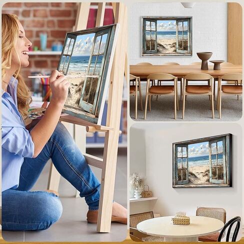 Paint by Numbers Kit for Adults 16 x 20 Inch Beach View from Window DIY Paint by Number with Brushes and Acrylic Colors Adult Painting Kits for Beginners Relaxing Color by Number Wall Art Decoration in Saudi Arabia