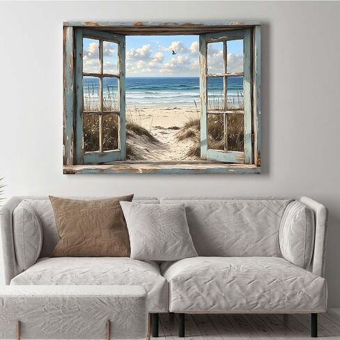 Paint by Numbers Kit for Adults 16 x 20 Inch Beach View from Window DIY Paint by Number with Brushes and Acrylic Colors Adult Painting Kits for Beginners Relaxing Color by Number Wall Art Decoration in Saudi Arabia
