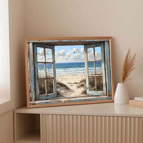 Paint by Numbers Kit for Adults 16 x 20 Inch Beach View from Window DIY Paint by Number with Brushes and Acrylic Colors Adult Painting Kits for Beginners Relaxing Color by Number Wall Art Decoration in Saudi Arabia