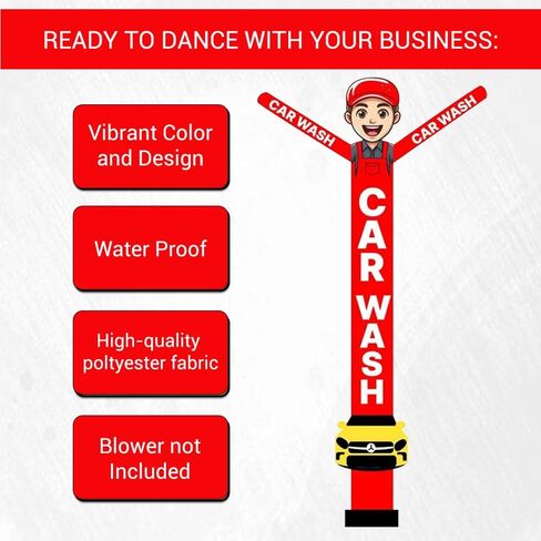 رجل أنبوب راقص قابل للنفخ لغسيل السيارات بطول 20 قدمًا مع علامة سيارة | دمية ملفتة للنظر مقاومة للعوامل الجوية للإعلان في الهواء الطلق وتعزيز أعمال غسيل السيارات (بدون منفاخ) (أحمر) in Kuwait