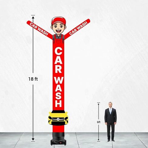 رجل أنبوب راقص قابل للنفخ لغسيل السيارات بطول 20 قدمًا مع علامة سيارة | دمية ملفتة للنظر مقاومة للعوامل الجوية للإعلان في الهواء الطلق وتعزيز أعمال غسيل السيارات (بدون منفاخ) (أحمر) in Kuwait