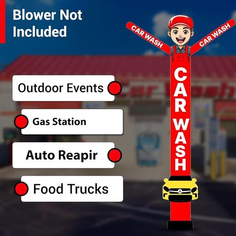 رجل أنبوب راقص قابل للنفخ لغسيل السيارات بطول 20 قدمًا مع علامة سيارة | دمية ملفتة للنظر مقاومة للعوامل الجوية للإعلان في الهواء الطلق وتعزيز أعمال غسيل السيارات (بدون منفاخ) (أحمر) in Kuwait