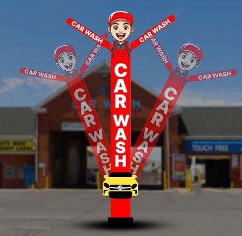 رجل أنبوب راقص قابل للنفخ لغسيل السيارات بطول 20 قدمًا مع علامة سيارة | دمية ملفتة للنظر مقاومة للعوامل الجوية للإعلان في الهواء الطلق وتعزيز أعمال غسيل السيارات (بدون منفاخ) (أحمر) in Kuwait