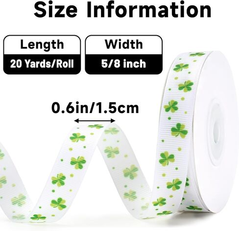 KINGLAKE St Patrick's Day Ribbon - 5/8'' x 20 Yds Shamrocks Clover Grosgrain Ribbon with Polka Dot for Gift Wrapping Wreath White Green Ribbons for DIY Crafts Sewing St. Patricks Day Party Decorations in Saudi Arabia