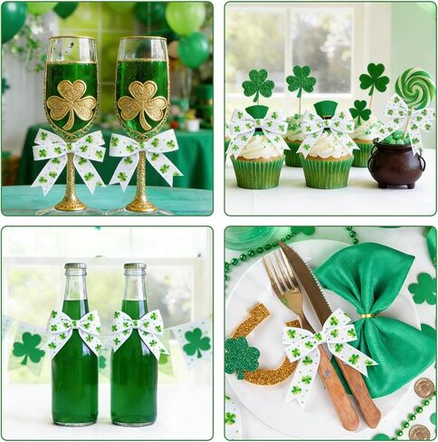 KINGLAKE St Patrick's Day Ribbon - 5/8'' x 20 Yds Shamrocks Clover Grosgrain Ribbon with Polka Dot for Gift Wrapping Wreath White Green Ribbons for DIY Crafts Sewing St. Patricks Day Party Decorations in Saudi Arabia