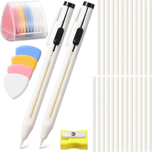 Motiskyy 38 Pcs Chalk Pencil Refillable Cartridge Set with Triangle Tailors Chalk, Sewing Fabric Pen and Heat Erasable Fabric Markers for Quilting, Sewing Supplies Accessories in Saudi Arabia