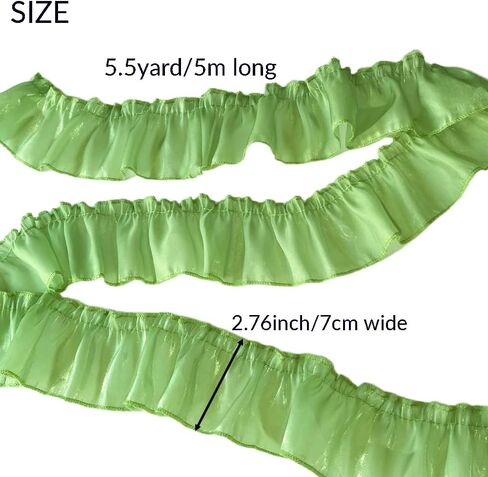 5.5 Yards Green Ruffle Lace Trim, 2.8'' Wide Pleated Lace Fabric Ribbon for Sewing DIY Clothing Wedding Home Decor in Kuwait
