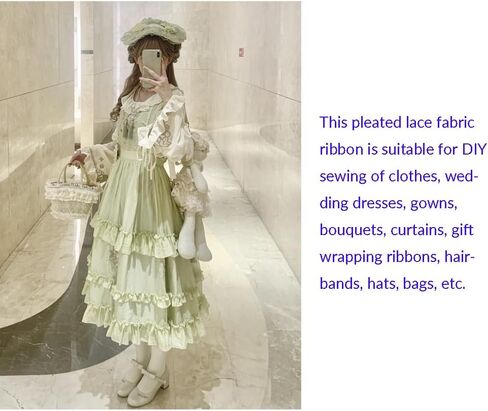 5.5 Yards Green Ruffle Lace Trim, 2.8'' Wide Pleated Lace Fabric Ribbon for Sewing DIY Clothing Wedding Home Decor in Kuwait