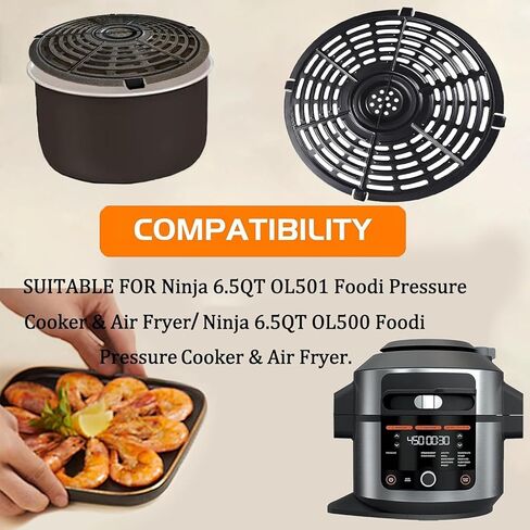 صينية مقلاة هوائية 6.5QT لطباخ الضغط 6.5QT Ninja OL500 OL501 Foodi ومقلاة الهواء، صينية شواء مطورة، رف شبكي لشبكة نينجا 6.5QT، مقلاة هوائية 6.5QT، آمنة للاستخدام في غسالة الأطباق in Kuwait