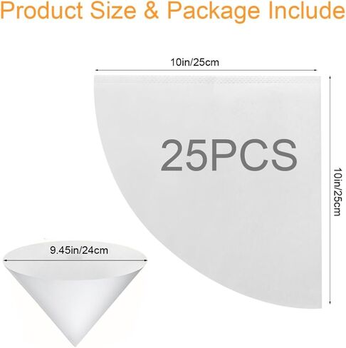 25 Pack 10" Deep Fryer Oil Filters Non Woven Cooking Oil Cones Strainer Maple Syrup Beeswax Filter Disposable White Grease Kitchen Filters for Hotels Restaurants Cafes Food Trucks in Kuwait