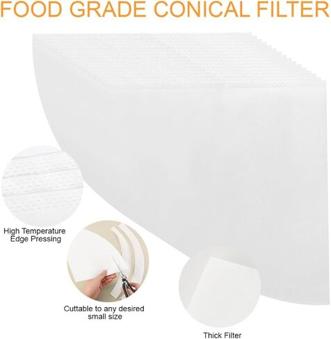 25 Pack 10" Deep Fryer Oil Filters Non Woven Cooking Oil Cones Strainer Maple Syrup Beeswax Filter Disposable White Grease Kitchen Filters for Hotels Restaurants Cafes Food Trucks in Kuwait