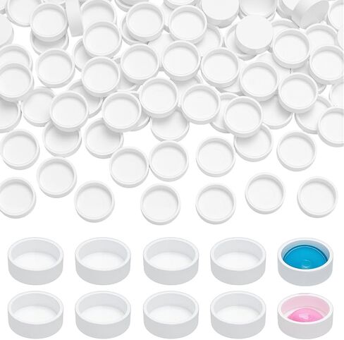 PH PandaHall 100pcs Flat Round Watercolor Pans 0.6ml Plastic Empty Paint Pans Small Pan Case Watercolor Pallet Pan for DIY Art Drawing Painting, Paint Palette, Travel Tin Case Palettes, White in Saudi Arabia