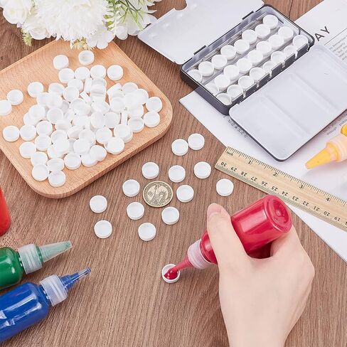 PH PandaHall 100pcs Flat Round Watercolor Pans 0.6ml Plastic Empty Paint Pans Small Pan Case Watercolor Pallet Pan for DIY Art Drawing Painting, Paint Palette, Travel Tin Case Palettes, White in Saudi Arabia