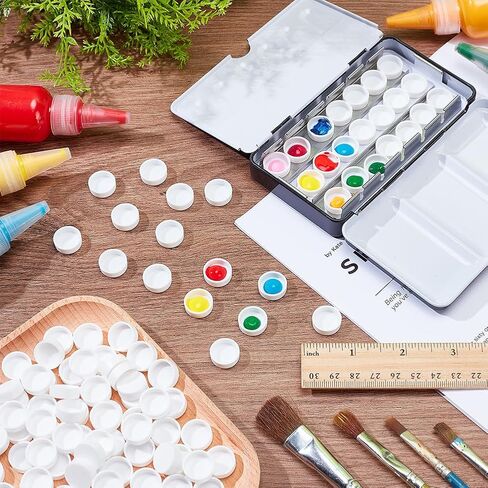 PH PandaHall 100pcs Flat Round Watercolor Pans 0.6ml Plastic Empty Paint Pans Small Pan Case Watercolor Pallet Pan for DIY Art Drawing Painting, Paint Palette, Travel Tin Case Palettes, White in Saudi Arabia