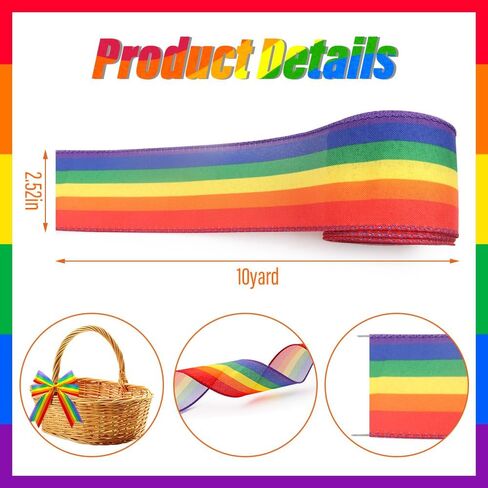 Rainbow Fabric Ribbon Strips for Gay Pride Month - LGBTQ+ Lesbian Gay Bisexual Transgender Burlap Wired Ribbon - Gift Wrapping, Home Party Crafts Decoration Supplies - 10 Yards in Saudi Arabia