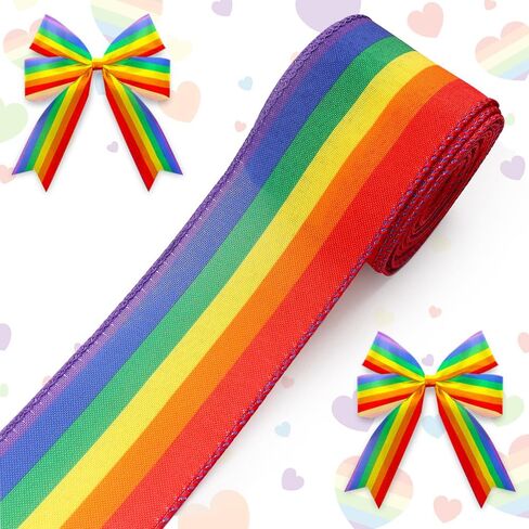 Rainbow Fabric Ribbon Strips for Gay Pride Month - LGBTQ+ Lesbian Gay Bisexual Transgender Burlap Wired Ribbon - Gift Wrapping, Home Party Crafts Decoration Supplies - 10 Yards in Saudi Arabia