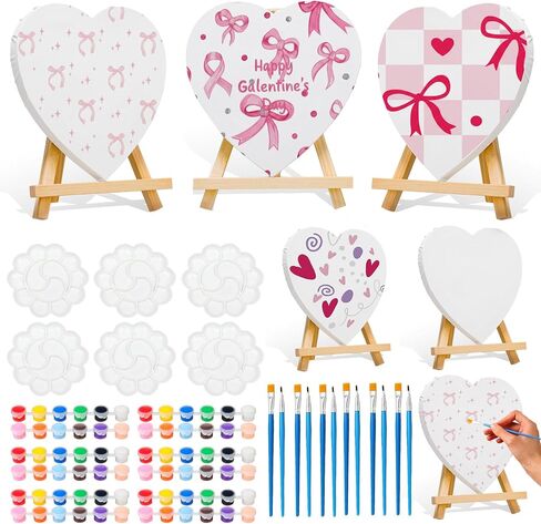 Tenceur 6 مجموعات Galentines على شكل قلب قماش مجموعات 7.87 بوصة قماش اللوحة مجموعة للبالغين على استعداد لطلاء لوحة فارغة ممتدة لعيد الحب Galentines يوم الفتيات السيدات ليلة الأصدقاء هدية للنساء in Kuwait