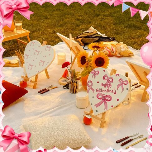 Tenceur 6 مجموعات Galentines على شكل قلب قماش مجموعات 7.87 بوصة قماش اللوحة مجموعة للبالغين على استعداد لطلاء لوحة فارغة ممتدة لعيد الحب Galentines يوم الفتيات السيدات ليلة الأصدقاء هدية للنساء in Kuwait