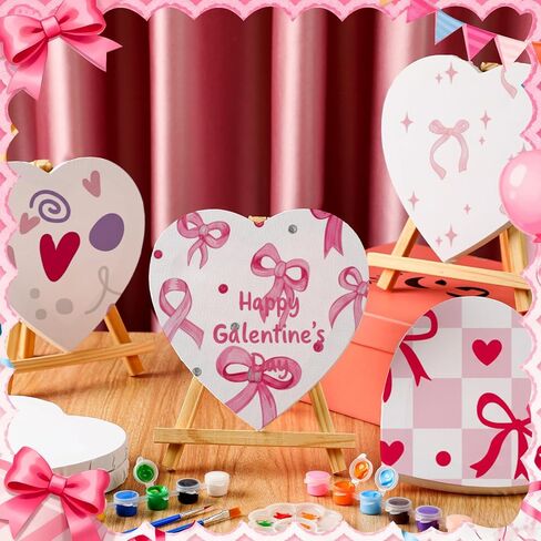 Tenceur 6 مجموعات Galentines على شكل قلب قماش مجموعات 7.87 بوصة قماش اللوحة مجموعة للبالغين على استعداد لطلاء لوحة فارغة ممتدة لعيد الحب Galentines يوم الفتيات السيدات ليلة الأصدقاء هدية للنساء in Kuwait