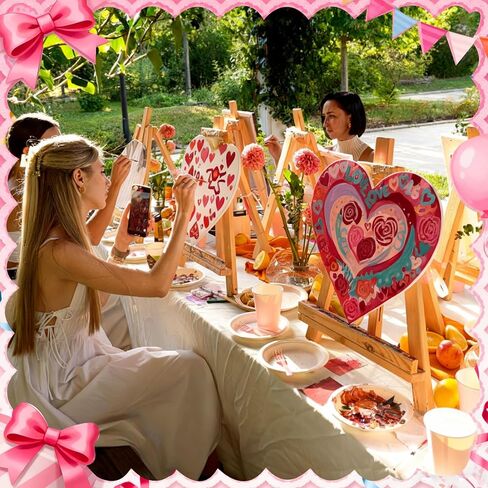 Tenceur 6 مجموعات Galentines على شكل قلب قماش مجموعات 7.87 بوصة قماش اللوحة مجموعة للبالغين على استعداد لطلاء لوحة فارغة ممتدة لعيد الحب Galentines يوم الفتيات السيدات ليلة الأصدقاء هدية للنساء in Kuwait