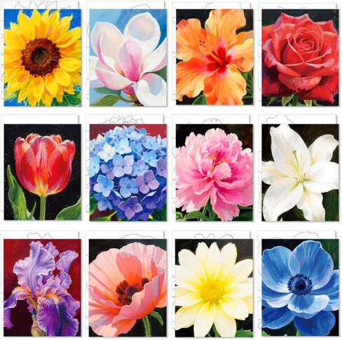 12pcs Pre Drawn Canvas to Paint for Adults, Pre Printed Canvas 8 X 10 Inch, Painting Kits for Adults Home Decor, Ladies Night Party Game, Ready to Paint for Beginners (Flower Close-up) in Saudi Arabia
