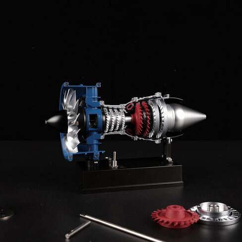 DM122 Mini Metal Turbofan Engine Model Kit That Works, 170+ Parts 1:20 Scale 4.41"H x 7"L x 3"W All-Metal Jet Engine Model with Transparent Cover, STEM Educational Assembly Kit, Desk Decoration Gift in Saudi Arabia