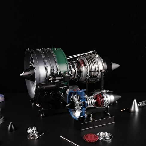 DM122 Mini Metal Turbofan Engine Model Kit That Works, 170+ Parts 1:20 Scale 4.41"H x 7"L x 3"W All-Metal Jet Engine Model with Transparent Cover, STEM Educational Assembly Kit, Desk Decoration Gift in Saudi Arabia