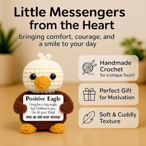 Positive Crochet Eagle Gift–Handmade Inspirational Decor for Women Men Friends Coworkers,Encouragement Symbol of Strength & Freedom,Motivational Desk Ornament,Uplifting Christmas Birthday Gift Idea in Kuwait