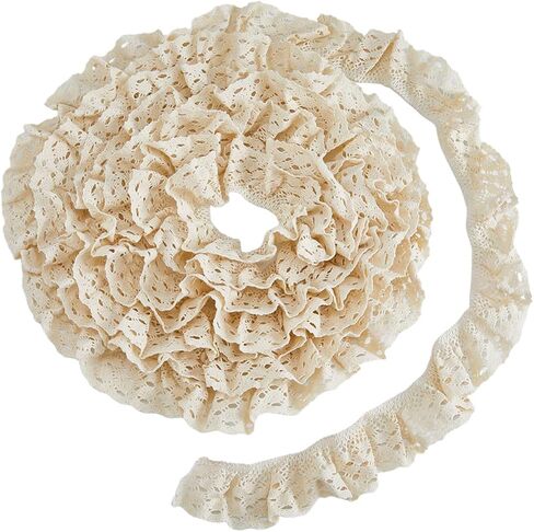 5 Yards Beige Ruffle Lace Trim Cotton Wheat Lace Ribbon Hollow Vintage Sewing Pleated Trim Ribbons for Clothes Apparel Home Decor Wedding Dress Fabric Crafts in Saudi Arabia