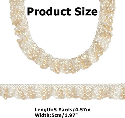 5 Yards Beige Ruffle Lace Trim Cotton Wheat Lace Ribbon Hollow Vintage Sewing Pleated Trim Ribbons for Clothes Apparel Home Decor Wedding Dress Fabric Crafts in Saudi Arabia