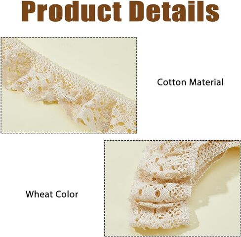 5 Yards Beige Ruffle Lace Trim Cotton Wheat Lace Ribbon Hollow Vintage Sewing Pleated Trim Ribbons for Clothes Apparel Home Decor Wedding Dress Fabric Crafts in Saudi Arabia