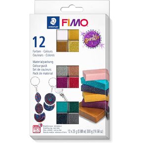 STAEDTLER Polymer Modelling Clay - FIMO Effect - Oven Bake Clay - Assorted Pack, Sparkle Colours - Pack of 12 x 25g, 8013 C12-4 in Kuwait